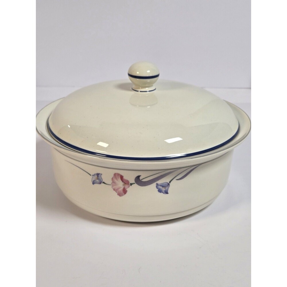 Lenox Glories on Grey Chinastone 2 Qt Covered Casserole Dish Lid USA 9 5/8